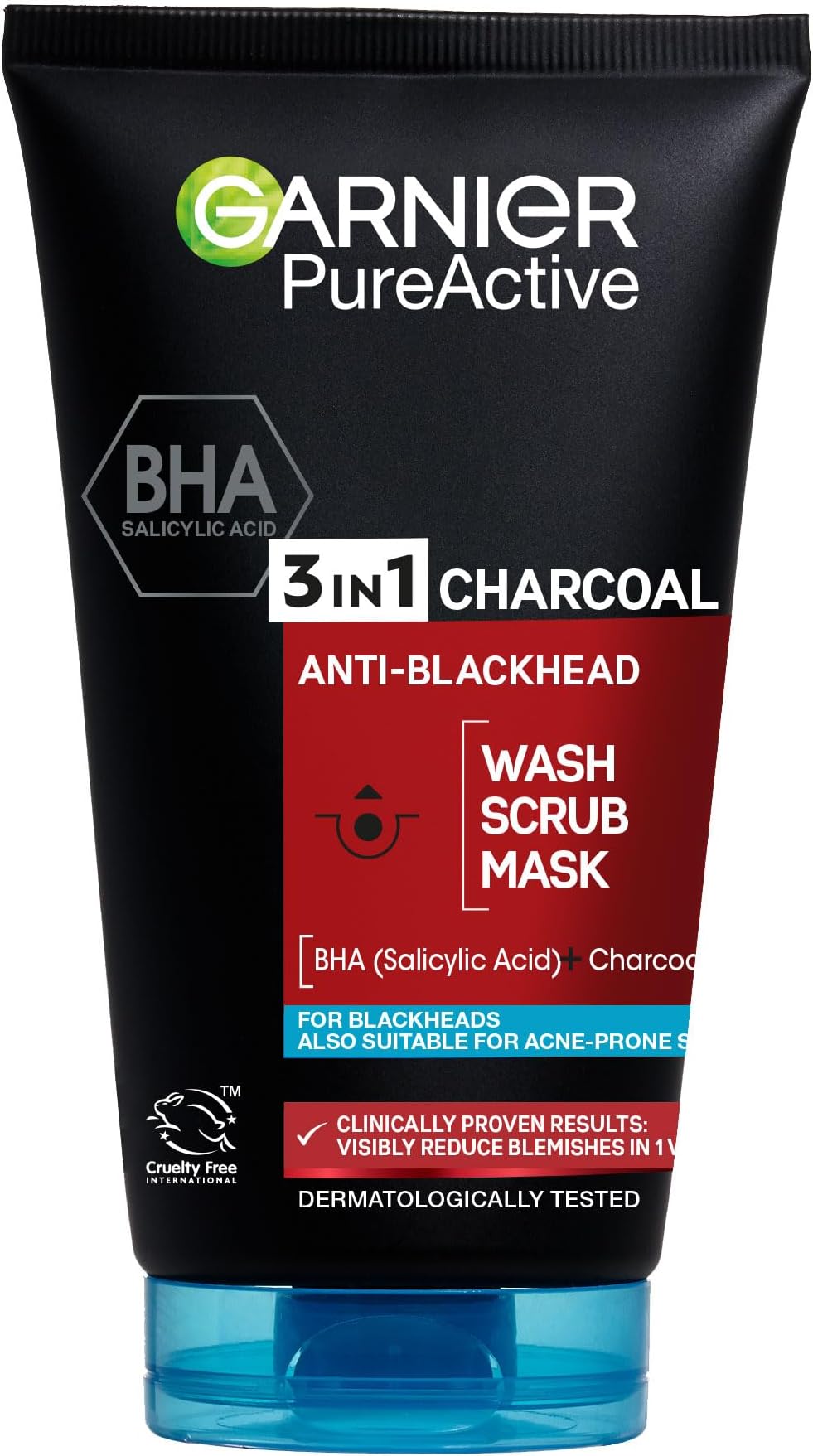 Garnier Pure Active 3in1 Charcoal Anti-Blackhead Mask Wash Scrub 150ml