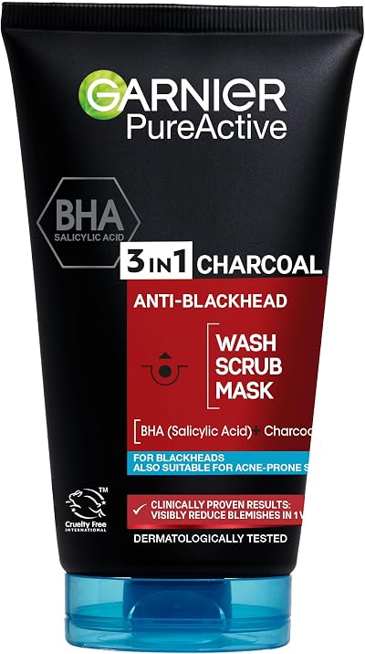Garnier Pure Active 3in1 Charcoal Anti-Blackhead Mask Wash Scrub 150ml
