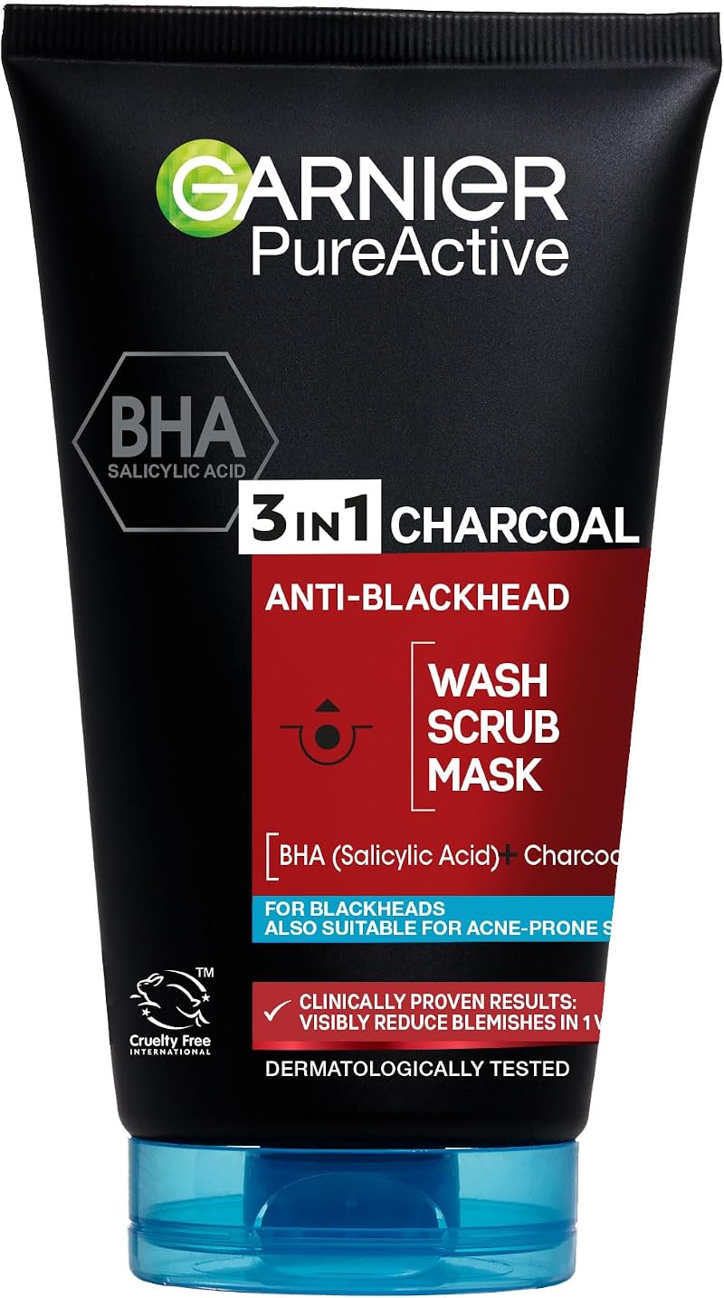 Garnier Pure Active 3in1 Charcoal Anti-Blackhead Mask Wash Scrub 150ml