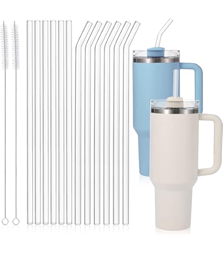 Pack De 8 Pajitas De Vidrio Reutilizables - Pajitas Anchas Para Batidos, Con 2 Cepillos De Limpieza, Ecológicas Y Seguras