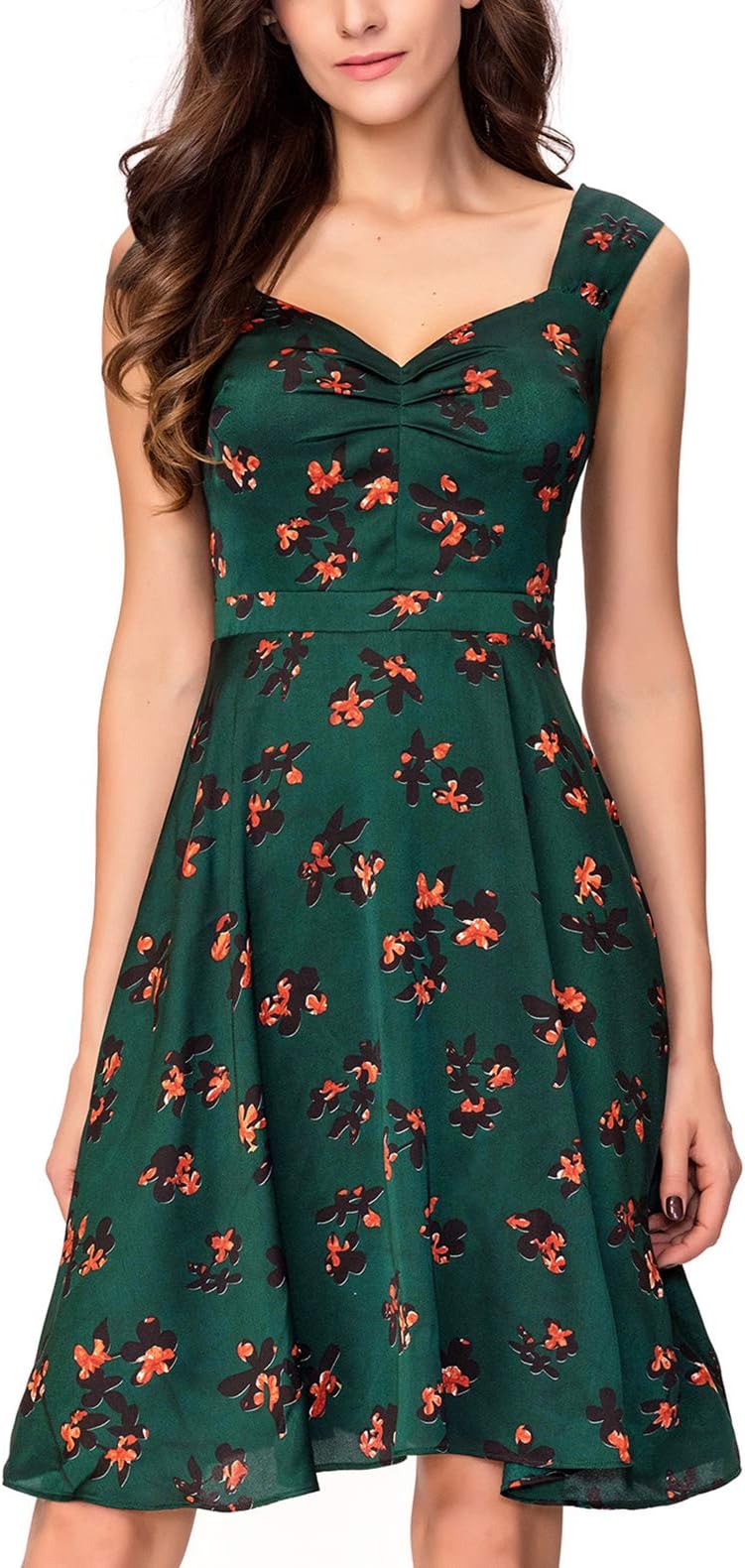 Noctflos Women's Vintage Floral A-Line 1950's Retro Cocktail Swing Dress