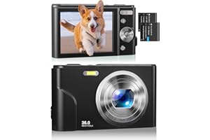 KENUO Digital Camera 1080P 36MP Kids Camera with Two Batteries, Time Stamp Antishake 16X Zoom, Compact Portable Small Video Cameras Christmas Birthday Gift for Kid Teen Student Beginner Girl Boy(Deep Black)