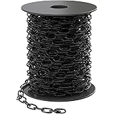 MOLIGOU 1/12" Black Metal Hanging Chain Roll, 33ft Light Duty Chain with Spool, Adjustable Length for Hanging Lights, Plants, Bird Feeders