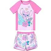 Disney Frozen Elsa Princess Girls Two Piece UPF 50+ Protection Quick-Dry Short Sleeve Swim Sets Rashguard Bathing Suit
