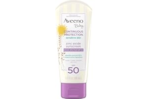 Aveeno Baby Continuous Protection Zinc Oxide Mineral Sunscreen Lotion for Sensitive Skin with Broad Spectrum SPF 50, Tear-Fre