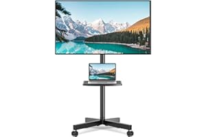 Rfiver Mobile TV Stand, Rolling TV Cart for 23-60 Inch Flat Panel Curved Screen TVs up to 88 lbs, Height Adjustable Shelf Por