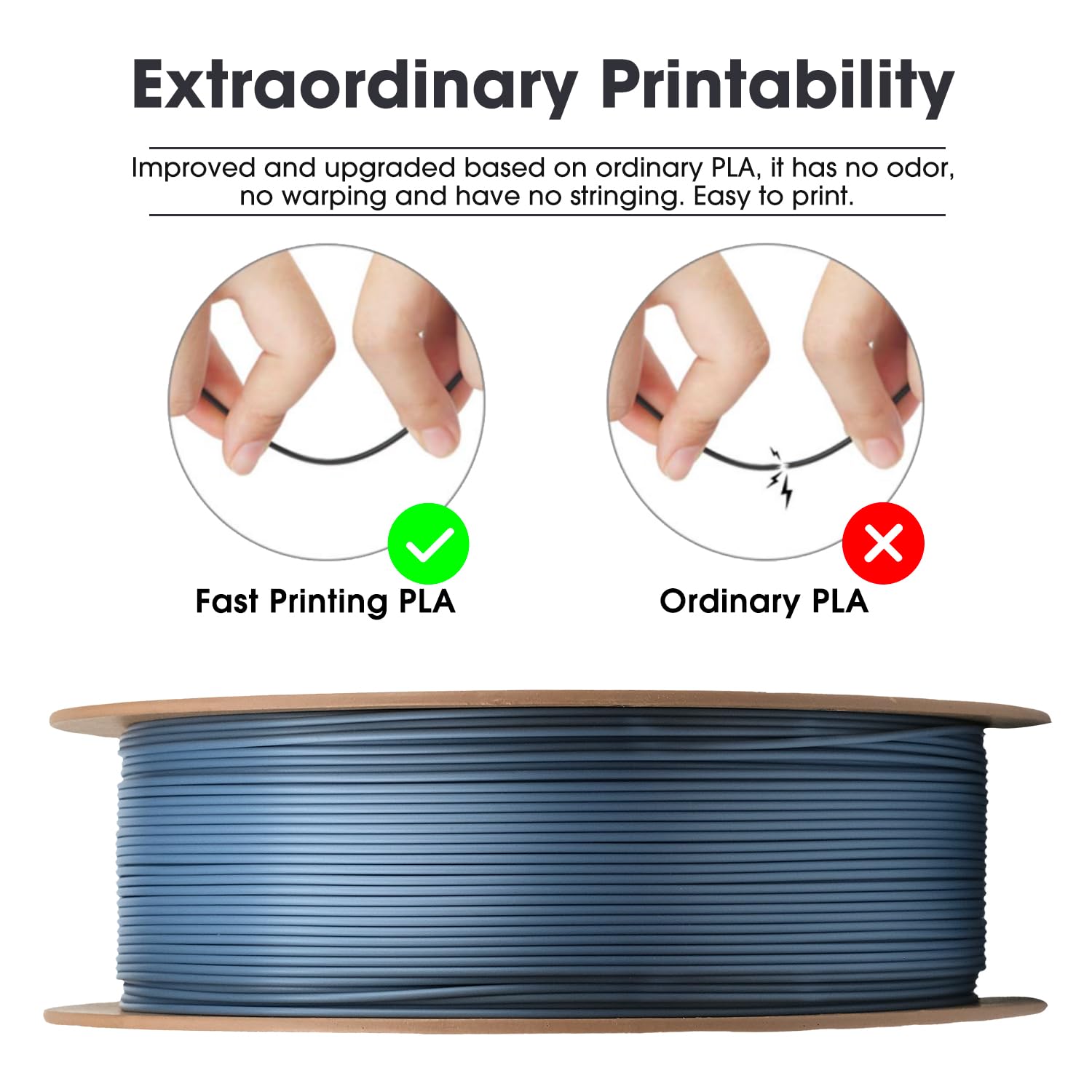 eSUN PLA Filament 1.75mm, PLA Basic 3D Drucker Filament Maßgenauigkeit +/- 0.03mm, 1KG Spule (2.2 LBS) Super Speedy PLA Filament für 3D Drucker,Hellgrau 3