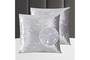 YINFUNG Silver Velvet Euro Sham 26x26 Luxury Set of 2 Gray Boho Crushed Crinkle Light Grey Textured European Pillow Sham Sequin Glitter Glossy Sparkle Vibrant Ultra Soft Large Square Pillow Cover