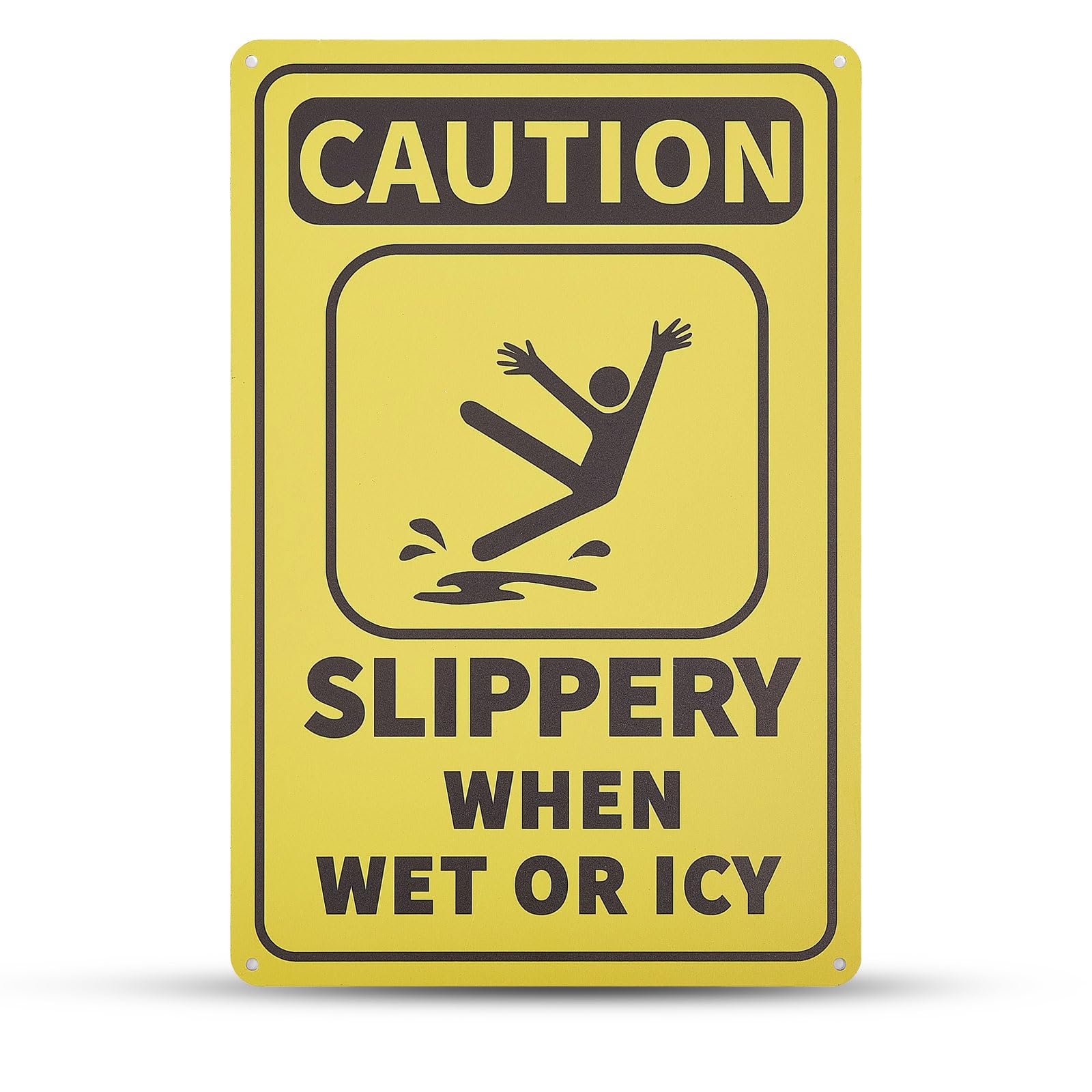 GLOBLELAND Caution Slippery When Wet or Icy Sign 20x30 cm 35 Mil Aluminum Warning Sign, UV Protected and Waterproof
