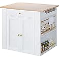 IRONCK Kitchen Island with Storage, Large Organized Storage Space with Power Strip, 2-Door Cabinet and 2 Open Shelves/Dual Side Drawers/5 Open Spice Racks, 29.5" D x 39.4" W x 37.8" H, White