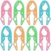 Portable Folding Clothes Hangers with Clips, Travel-Friendly Hangers, Lightweight, Durable, Compact Foldable Drying Rack for Shirts, Dresses, Coats, Pants, Towels, Baby Clothes, Pack of 12, Multicolor