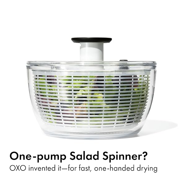 OXO GOOD GRIPS SALAD SPINNER | LETTUCE SPINNER | FRUIT WASHER | FRUIT WASHING BOWL WITH STRAINER | VEGETABLE CLEANER | SALAD CLEANER | LETTUCE WASHER | 6.22 QUART CAPACITY