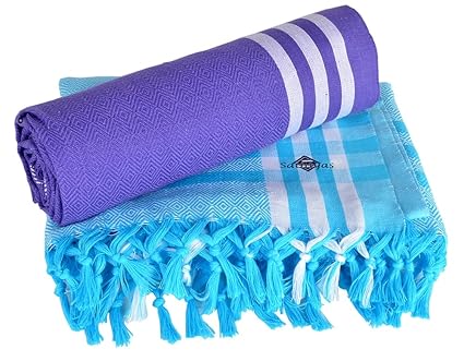 Sathiyas Cotton Bath Towel Pack of 2 (Blue || Lavendor)