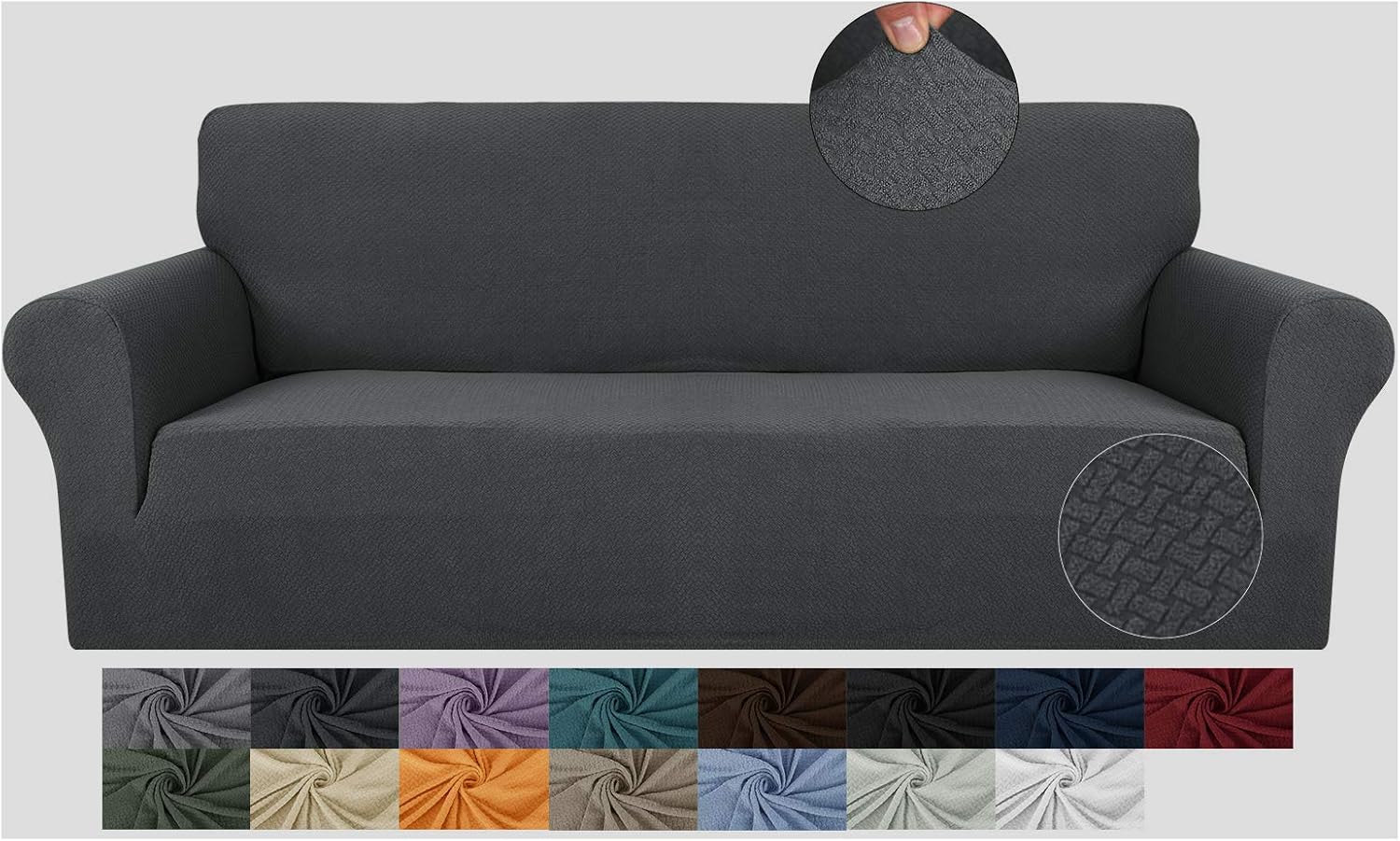 Slipcovers - JIVINER Super Stretch 1 Piece Sofa Covers for 3 Cushion Couch Newest Jacquard Non Slip Sofa Slipcovers Thick Couch Covers for Pets Furniture Protector with Elastic Bands (Sofa, Dark Gray)