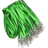 Maileto 50 Pack Green Nylon Flat Lanyard with Swivel Hook and Badge Clip for ID Badge Holder