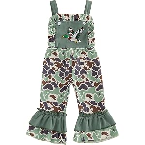 Kavousa Toddler Baby Girl Hunting Outfit Camo Overalls Jumpsuit Romper | Toddler Girl Bell Bottom Outfits Camouflage Jumpsuit