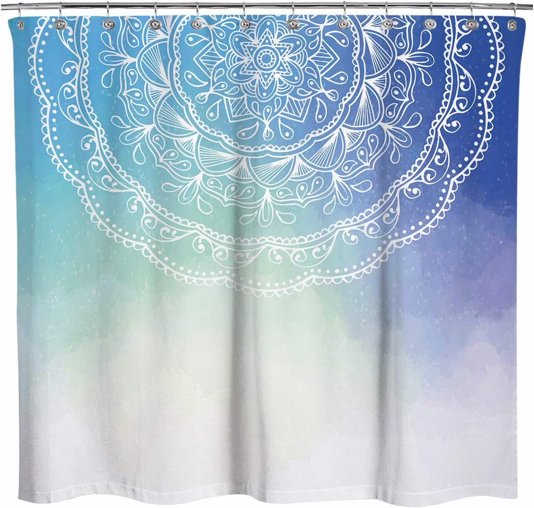 Sunlit Design Watercolor Mandala Pattern Fabric Shower Curtain Peaceful Bathroom Decoration Curtains Blue Amazon Ca Home Kitchen