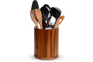 MEKOTRIN Wood Utensil Holder for Kitchen Counter 360 Degree Rotating Wooden Cooking Utensil Crock for Countertop Farmhouse Ki