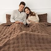 VELLUBAM Faux Rabbit Fur Bubble Electric Blanket King Camel - Fluffy Thick Heated Blanket with Dual Control, 6 Heating Levels & 10 Timer Settings, ETL Certified, Decor Gifts for Home (100" x 90")