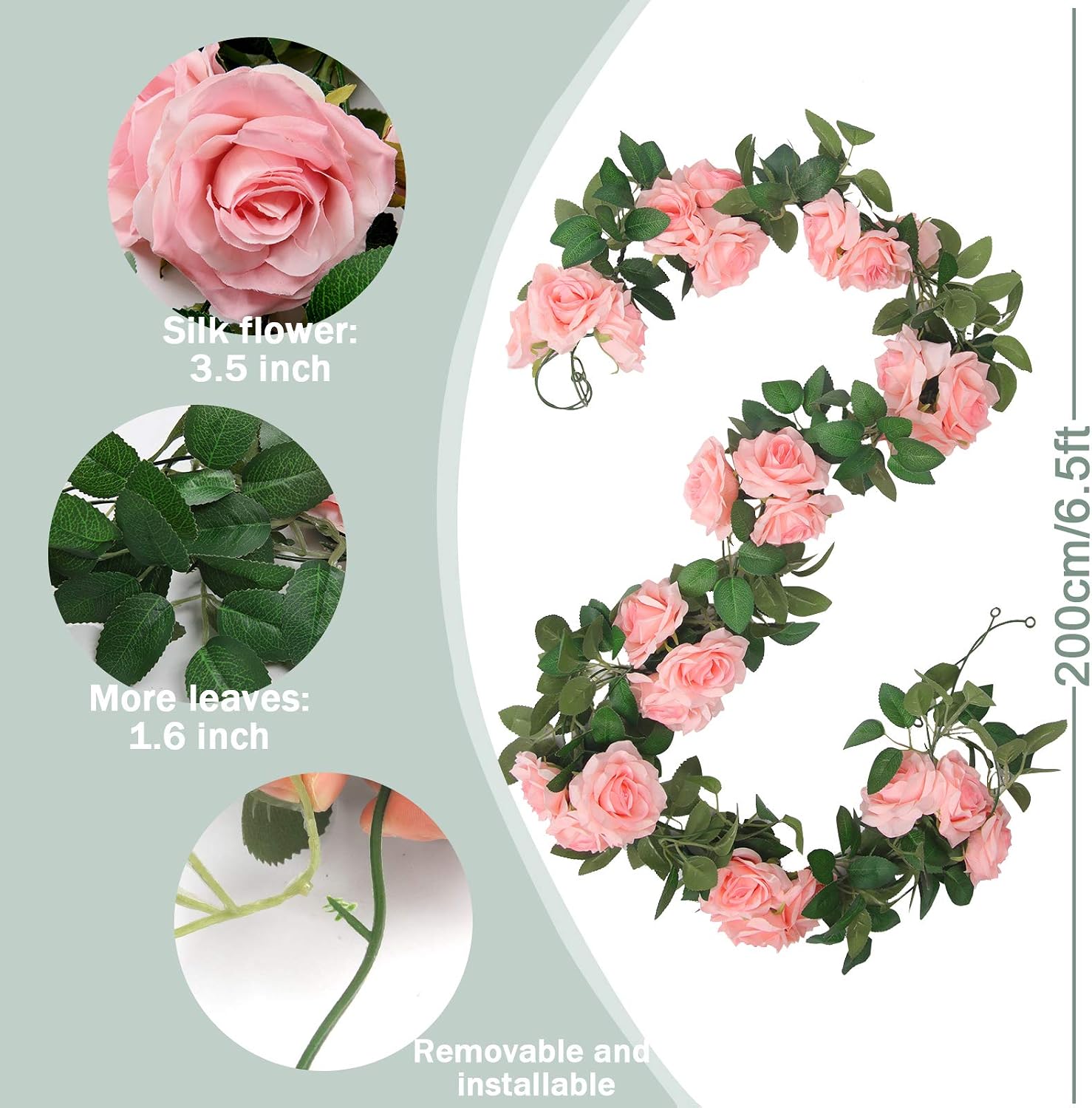 SHACOS 3pcs Artficial Flower Garland 3 Strand Fake Rose Garland Artficial Flowers Hanging Rose Vine for Wedding Garden Party Home Pink - Image 4