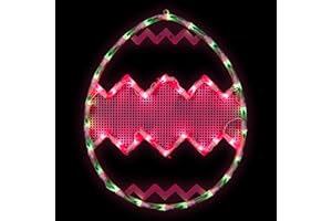 Northlight Lighted Chevron Stripe Easter Egg Window Decoration - 17" - Green and Pink