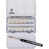 Schmincke Horadam Aquarell Half-Pan Paint Metal Compact Set with Brush, Set of 12 Colors (74012097)