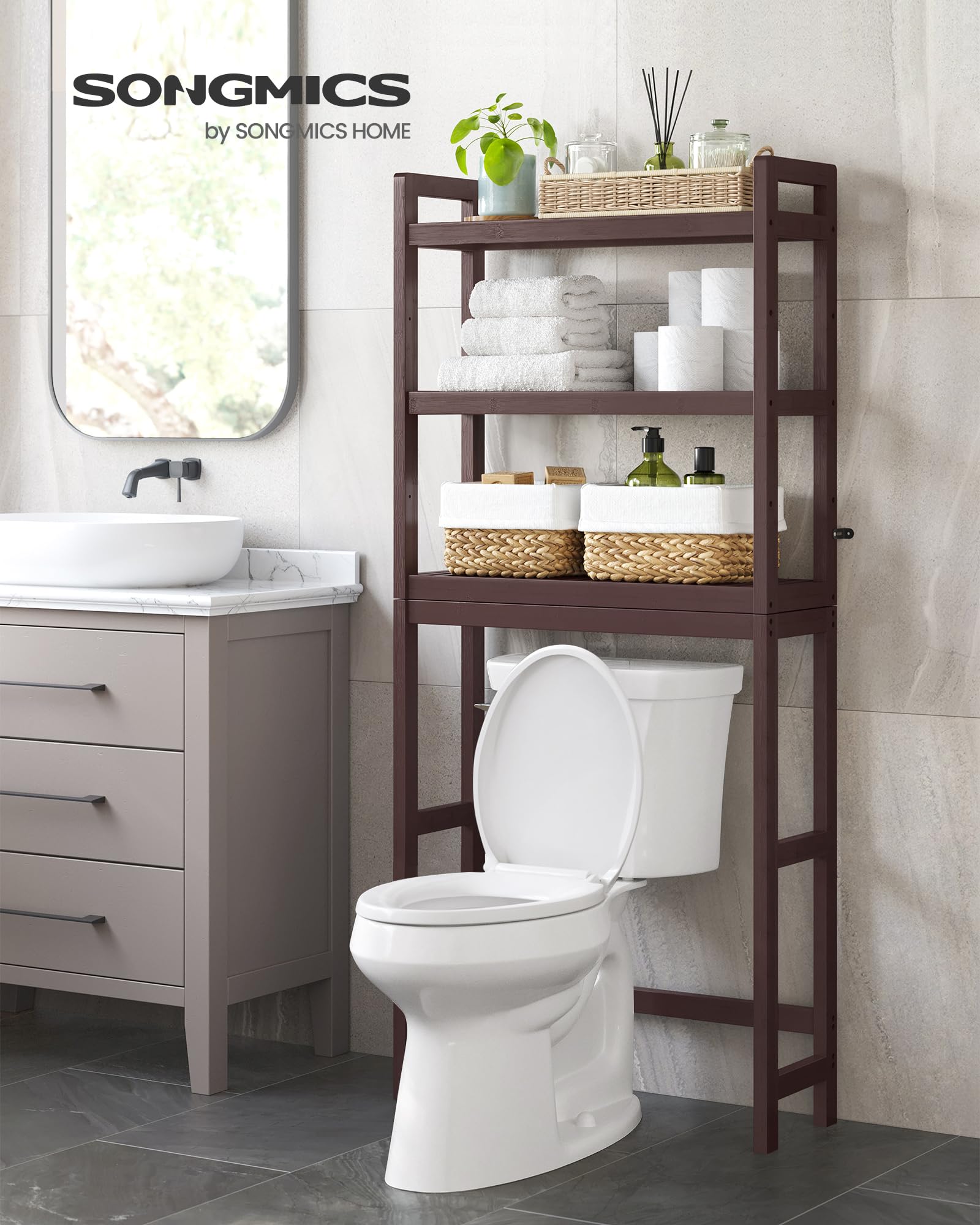 SONGMICS Over The Toilet Storage, 3Tier Bamboo Over Toilet Bathroom