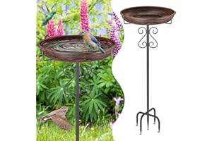 TUSPEU Metal Bird Bath for Outside,Bird Baths Feeder Bowl with 5 Prongs Base Stake,Freestanding BirdBaths for Outdoors Garden