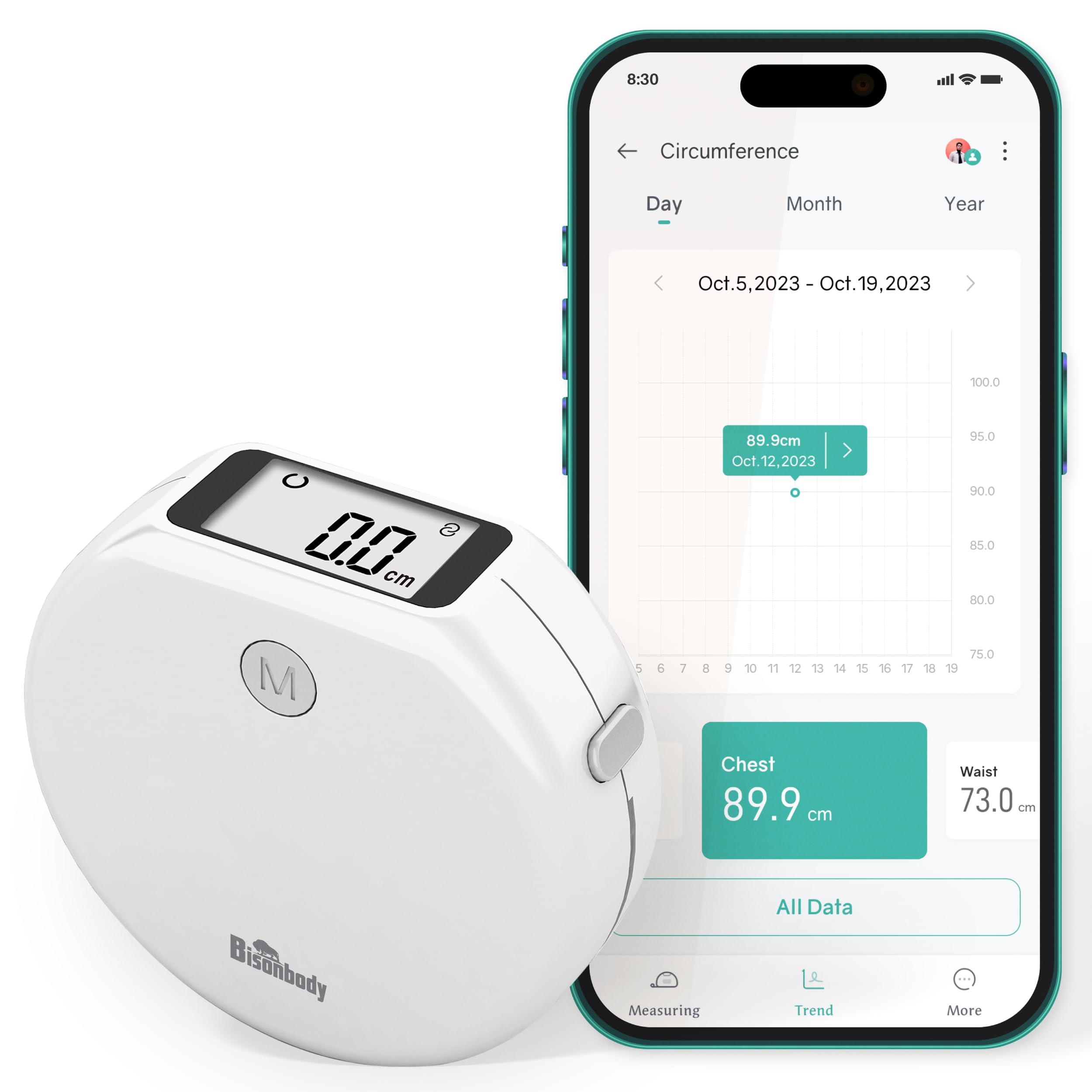 Smart Body Measuring Tape with App – Digital Body Tape Measure for Weight Loss & Fitness, Waist Measuring Tape, LCD Display, cm/inch Modes, One-Hand Use, Portable Soft Tape