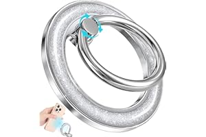 LISEVO Phone Ring Holder Compatible with MagSafe - Magnetic Cell Phone Grip for Women Glitter Magnet Removable Finger Ring Grip Stand Cute Girly Sparkly for iPhone 16 15 14 13 Pro Max Plus, Silver