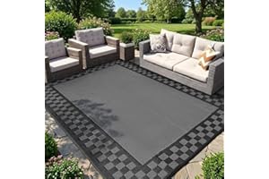 Garvee Outdoor Rug 8x10 Waterproof Patio Rugs Modern Geometric Border Reversible Mat Rv Foldable Plastic Straw Carpet for Tra