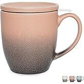 Bosmarlin Ceramic Tea Cup with Infuser and Lid, 16 Oz, 3 Colors to Choose, Microwave and Dishwasher Safe, Steeping Tea Mug with Strainer, Matte Reactive Glaze (16 Oz, Rose Beige)
