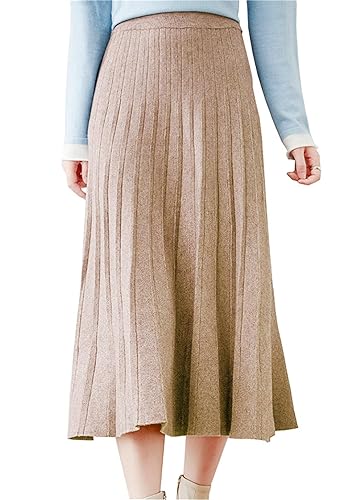 Beralst Women Pleated Knit Skirt, High Waist A-Line Office Work