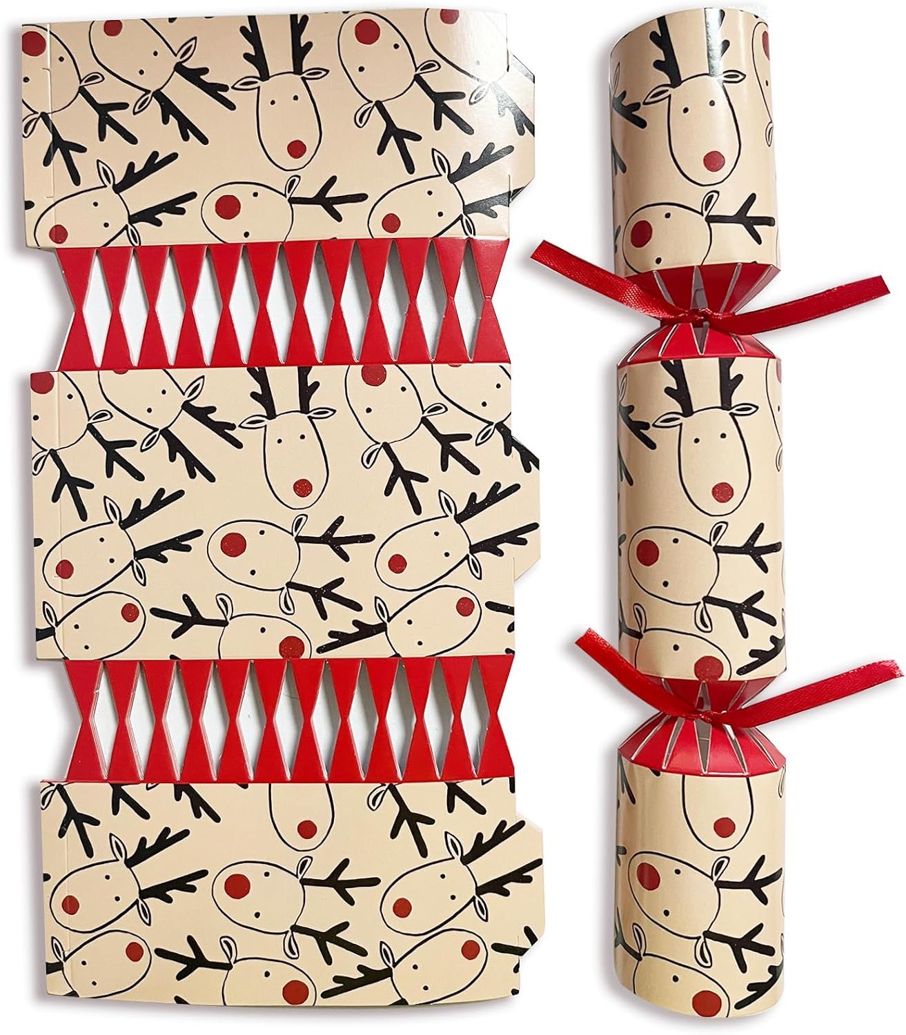 Volsha 10 Luxury Chritmas Crackers, 10 Hats 20 Strings Christmas Party Game Deer DIY Cracker Festive Seasonal (brown) (brown) — image 1