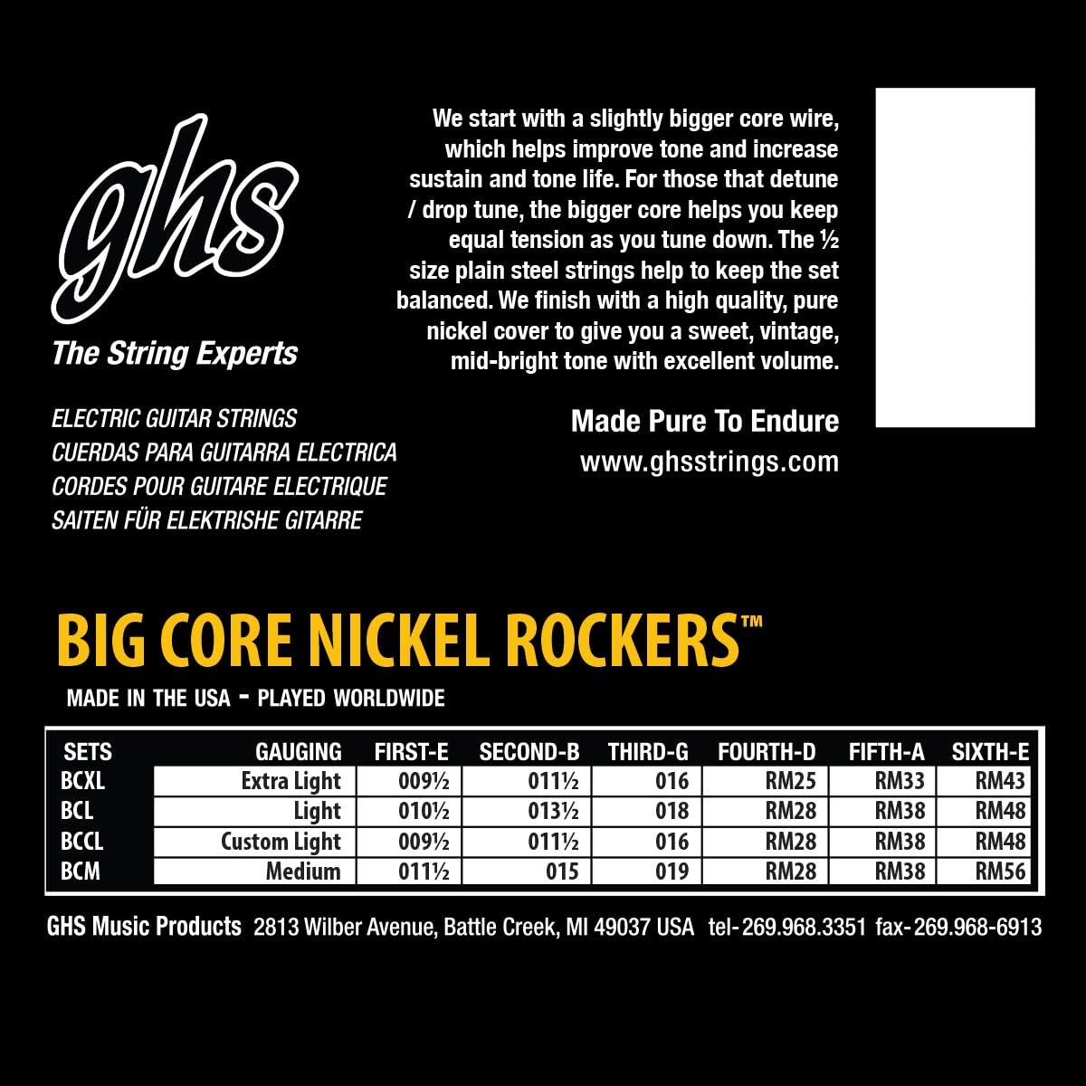 GHS BCCL 9.5 - 48 Custom Light Big Core Nickel Rockers Guitar String Set - Image 4