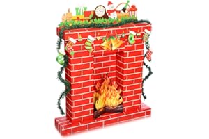 AmazingSpark Christmas Corrugated Fireplace 35.5 x 29 x 8 Inch DIY Cardboard Fireplace with Stocking 3D Fire Flame Prop Pine Bell for Christmas Party Background Decorations(Red)