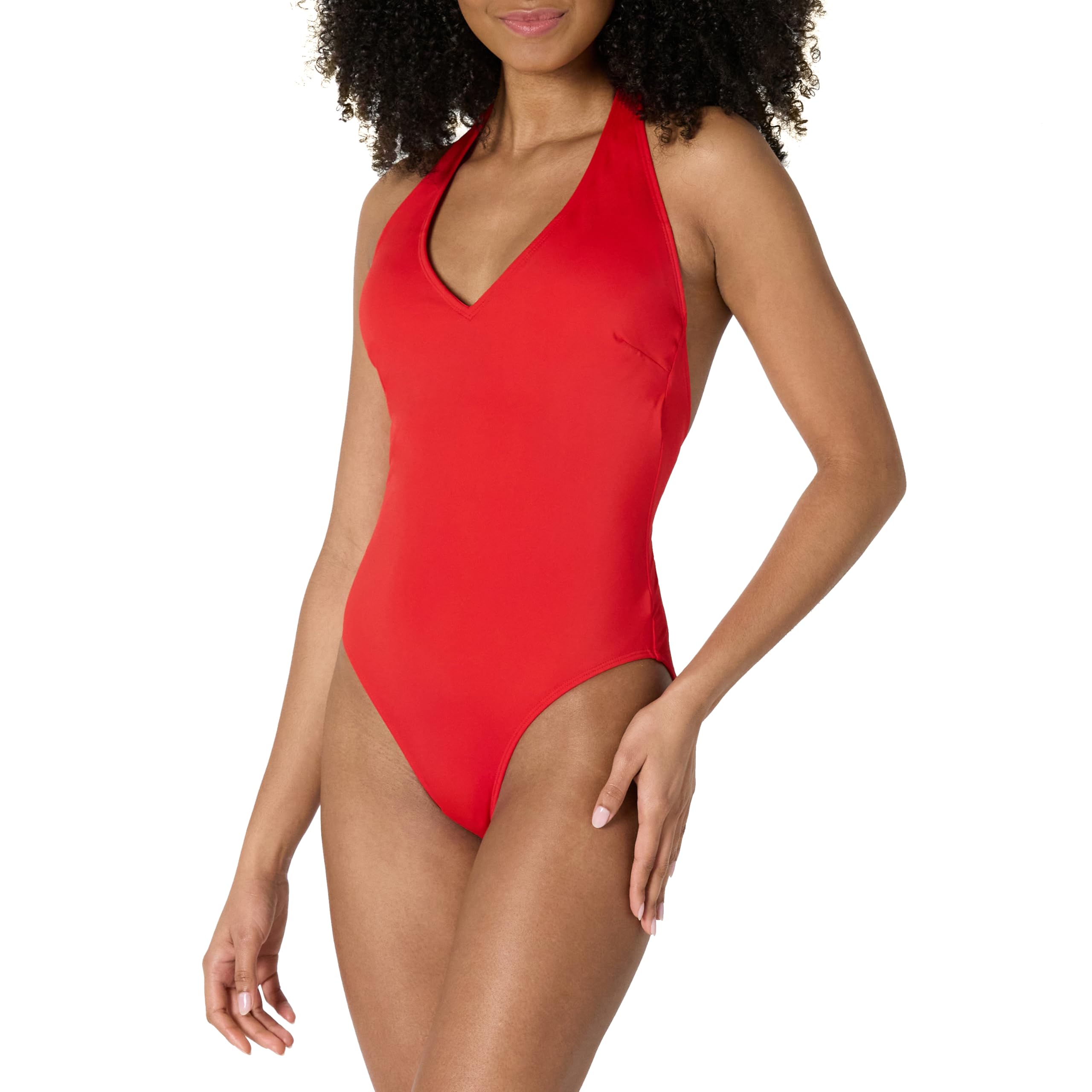 Photo 1 of Amazon Essentials Women's Halter One Piece Swimsuit, Bright Poppy Red, Medium