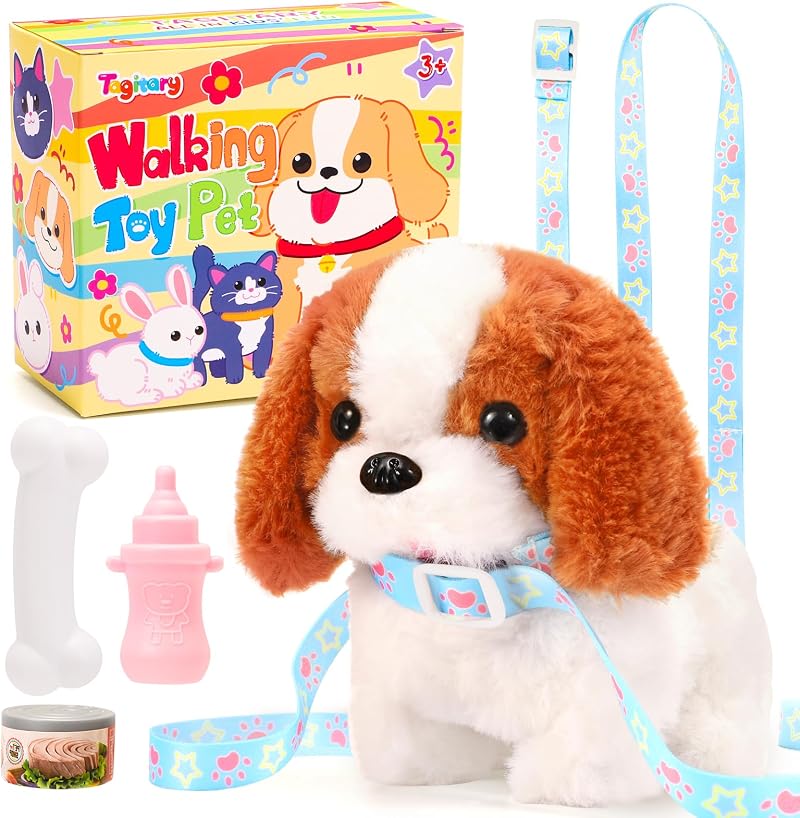 Tagitary Electronic Plush Puppy Toy Walking Barking Dog with Leash for Kids Gift