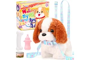 Tagitary Plush Toys Puppy Electronic Toy Walking and Barking Dogs,Tail Wagging Fake Dog Interactive Dog Toy for Kids with Lea
