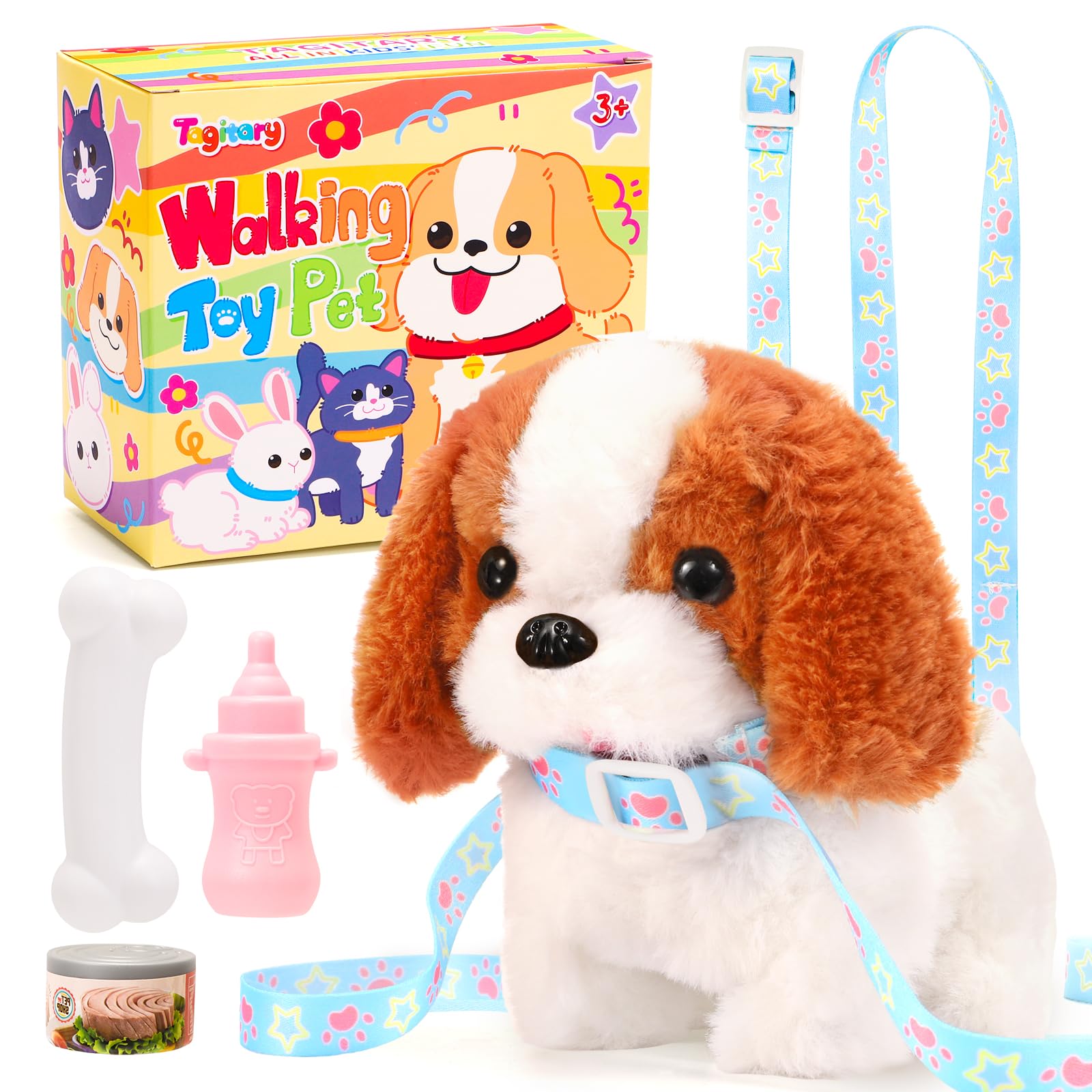 Tagitary Plush Toys Puppy Electronic Toy Walking and Barking Dogs,Tail Wagging Fake Dog Interactive Dog Toy for Kids with Leash,Easter Christmas Birthday Gift for Toddlers Kids