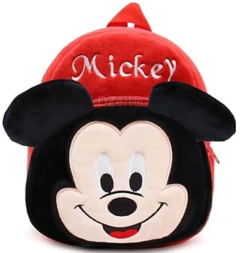 DZert Mickey Kids Bags for School Baby/Boys/Girls Velvet (Red) (2 to 5 Years)