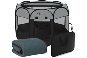 SIEDIHIT Dog Playpen with Washable Pee Pad, Puppy Pet Cat Playpen for Small Dogs, Dog Tent Crate Indoor/Outdoor, Portable Pop Up Kennel with Carrying Case for Dogs/Cats/Rabbits(Dark Grey)