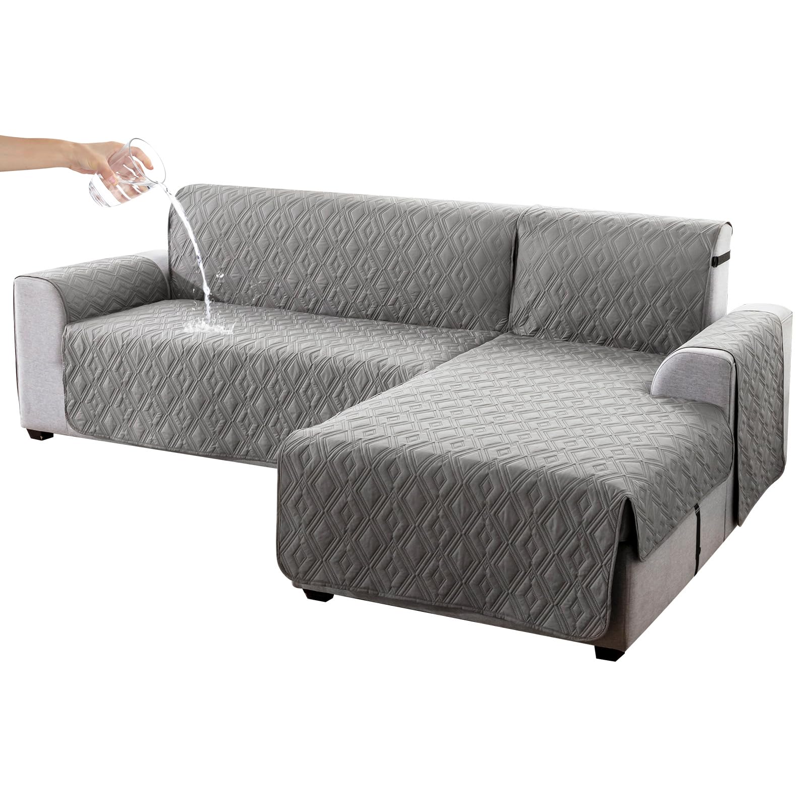 Photo 1 of Genina Sectional Couch Covers for Dogs L Shaped Sofa Covers Chaise Lounge Cover Reversible Couch Covers for Sectional Sofa L Shape Furniture Protectors Cover for Pets, Kids (Gray, Small)