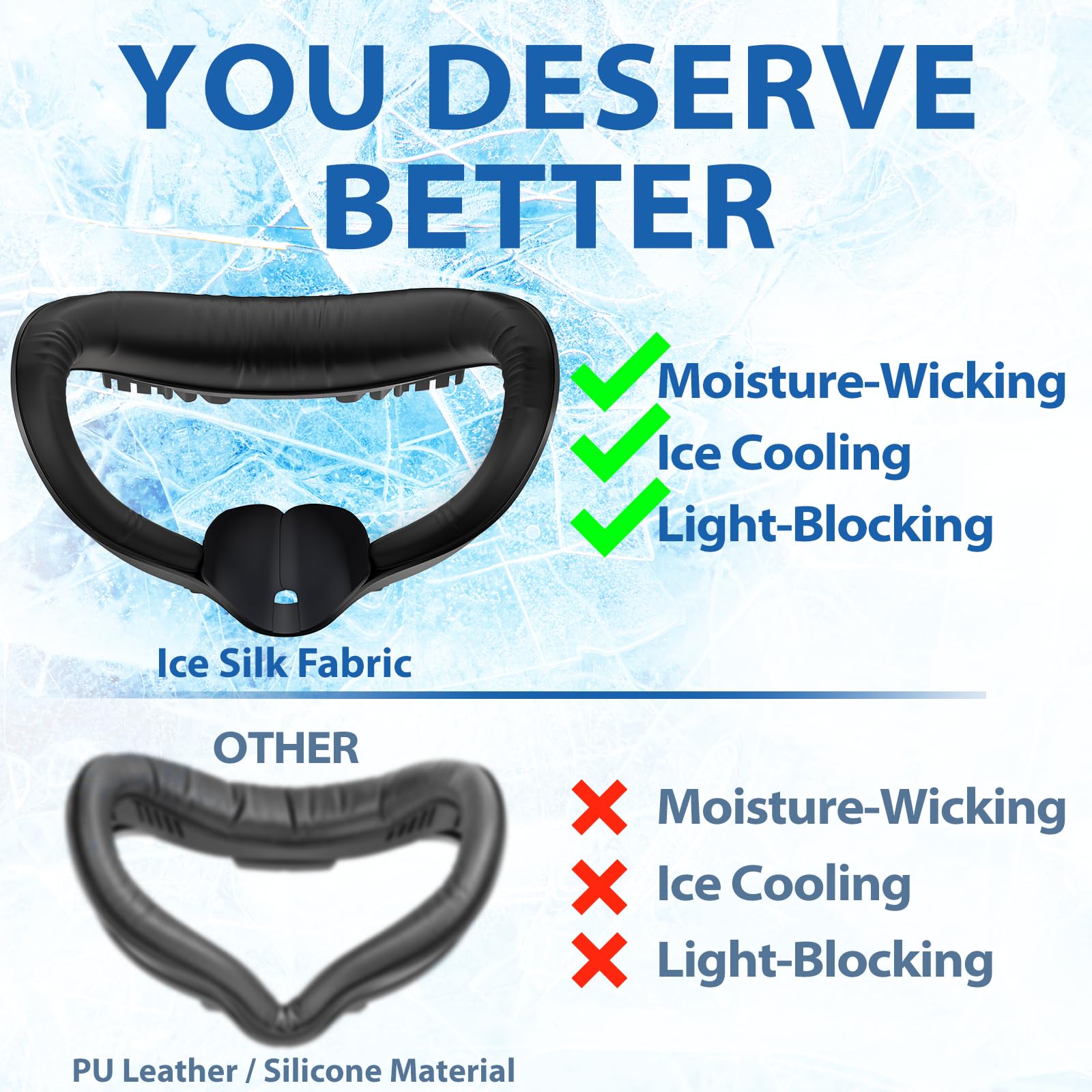DESTEK Summer Choice Cooling Face Pad Compatible with Oculus Quest 2, Soft & Bouncy Face Cover Replacement, Dry Sweat-Wicking Comfort, with Secure Light-Blocking Nose Guard