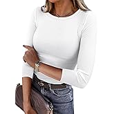 ANRABESS Womens 3/4 Long Sleeve Tops Ribbed Knit Slim Fitted Shirts Basic Tee Fall Outfits 2026 Fashion Y2K Clothes