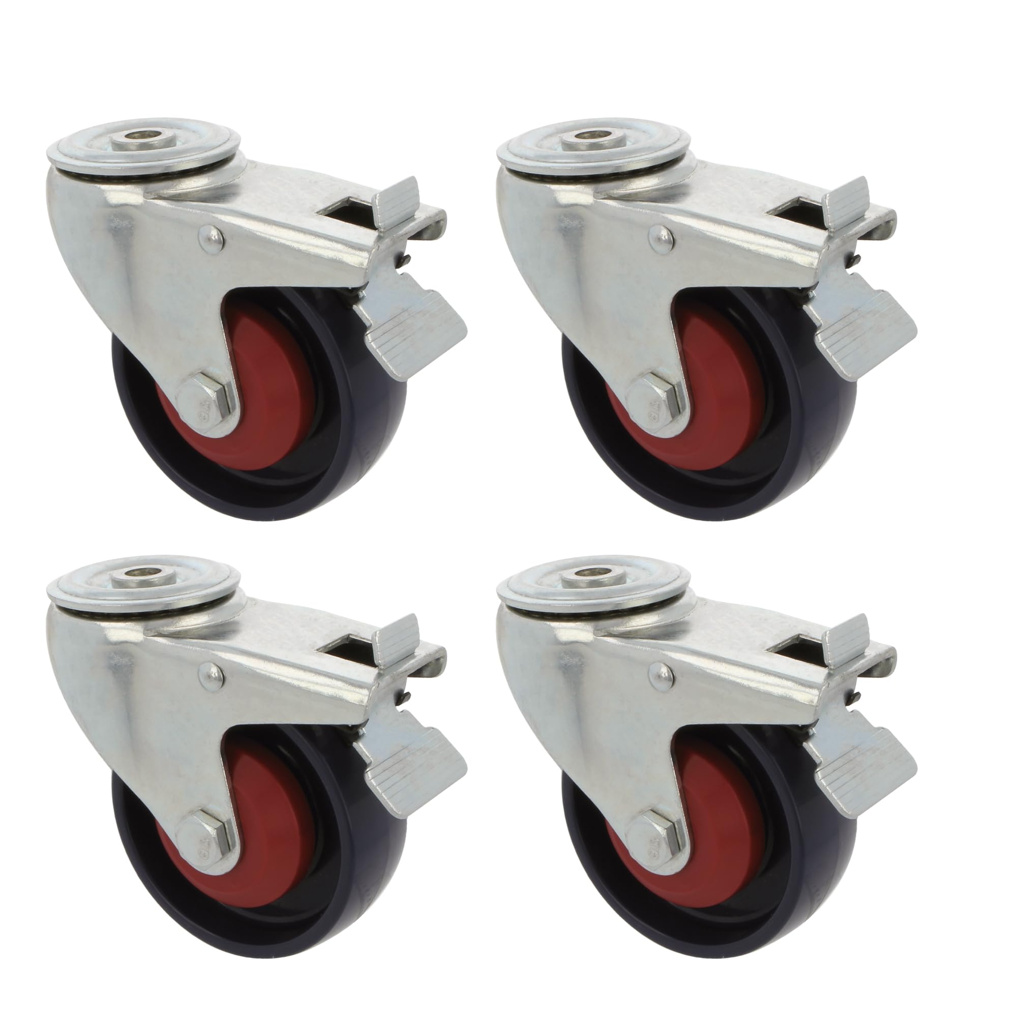 Amig - Set of 4 Brake Castors | Diameter 100 mm | Wheels with Metal Bracket and Hole | Maximum Load 250 kg | for Heavy Furniture or Industrial Trolley | Ball Bearings | Nylon Core | Blue