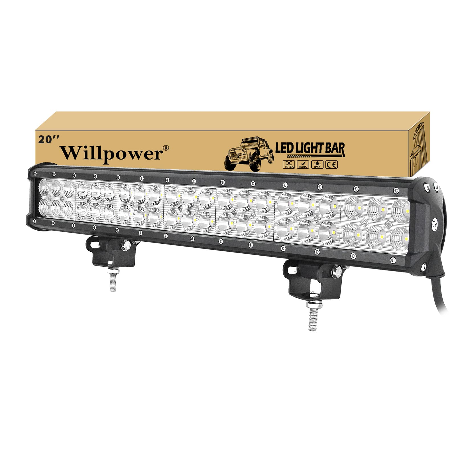 Willpower 20 Inch 126W Off Road LED Light Bar Spot Flood Combo Beam Double Row Led Work Light Driving Fog Lamp with Mounting Bracket for ATV, Truck, 4WD, Boat