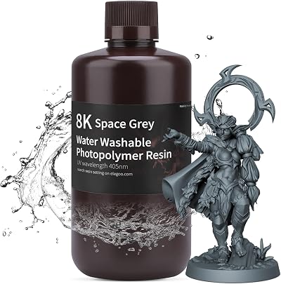 ELEGOO 8K Water Washable Resin 405nm UV 1000G Space Grey for LCD 3D Printers