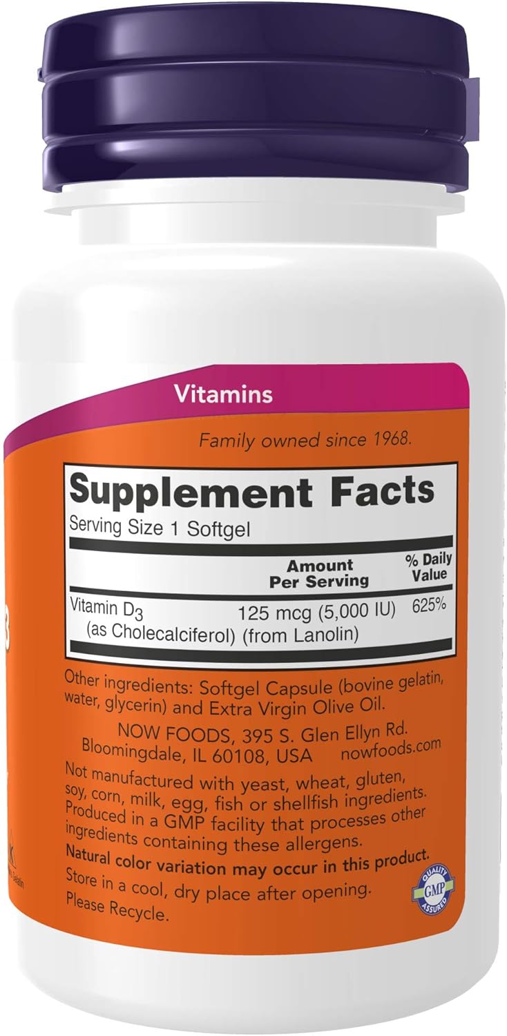 NOW Supplements, Vitamin D-3 5,000 IU, High Potency, Structural Support*, 120 Softgels: Health & Personal Care