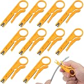 Pndeyo 10pcs Mini Wire Stripper, 3.54in, Yellow | Steel with ABS Handle, Small, with Secure Finger Loop, Cable Stripper Cutter, for Diameter 5-6.2mm Cables Data Wires